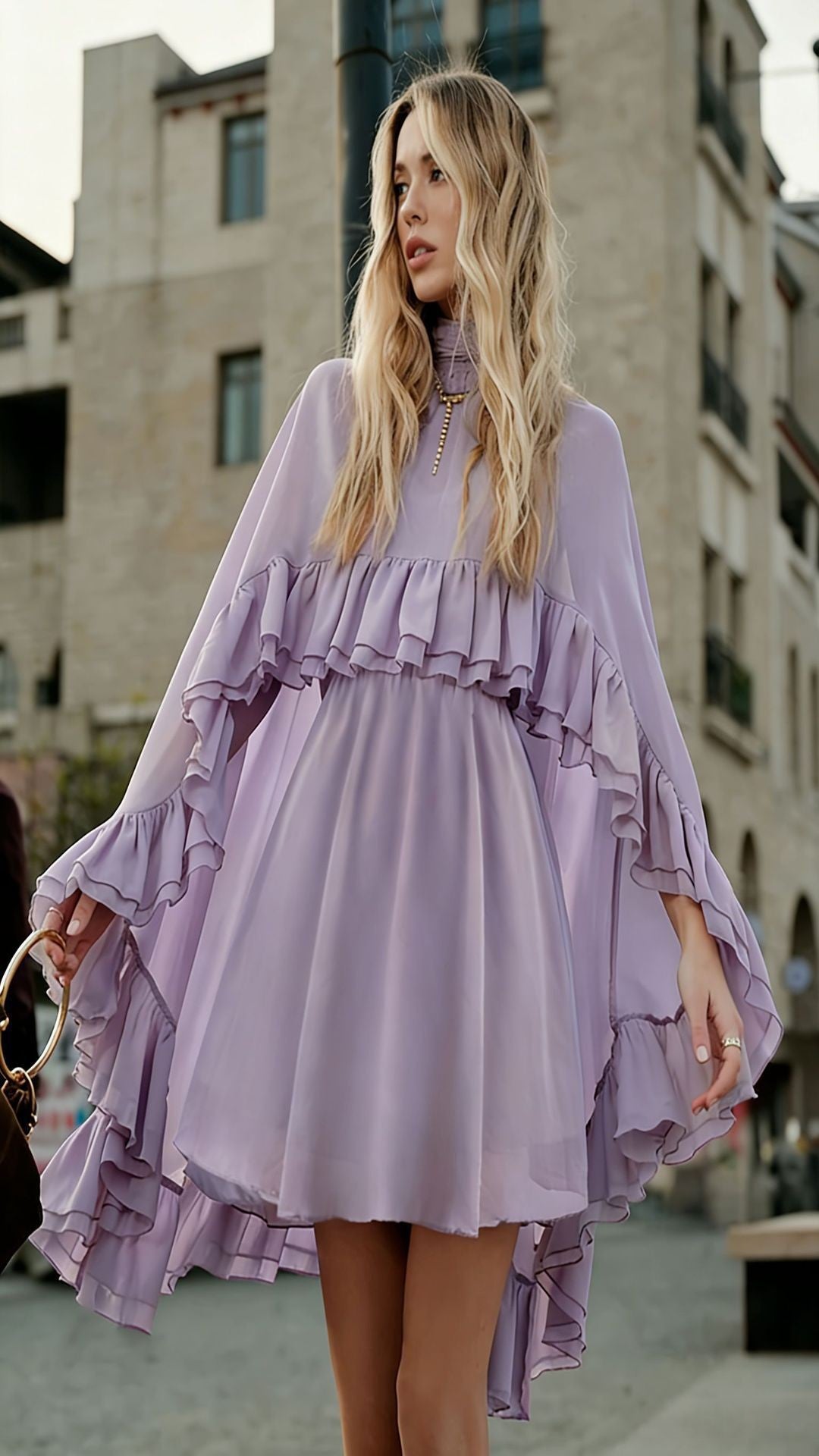 BundleWear™ Gypsy-Cape Chiffon Set | Mock-Neck Sheer Blouse & Camisole Slip Dress
