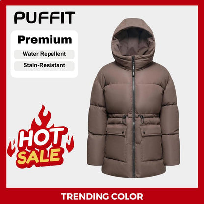 Ladies' Mid Length Puffer Jacket Hood