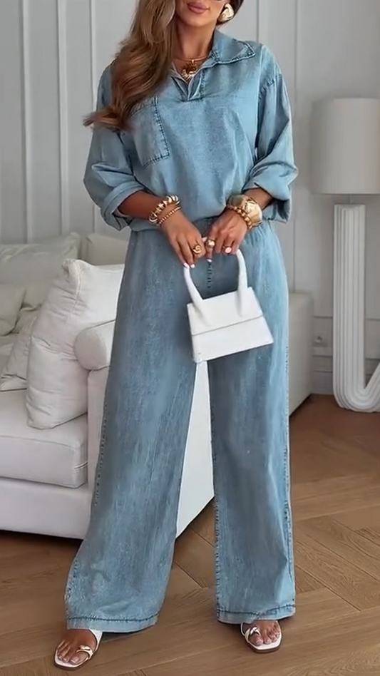 Women's Half-open Denim Casual Suit