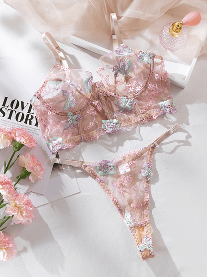 Blossoming Flowers Sheer Lingerie Set
