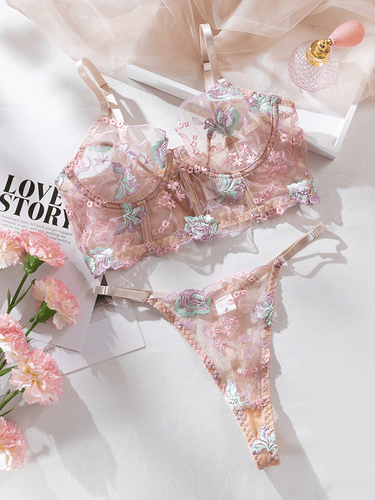 Blossoming Flowers Sheer Lingerie Set