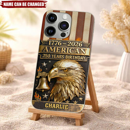 250th Anniversary - Personalized Bald Eagle Leather Phone Case - BundleWear