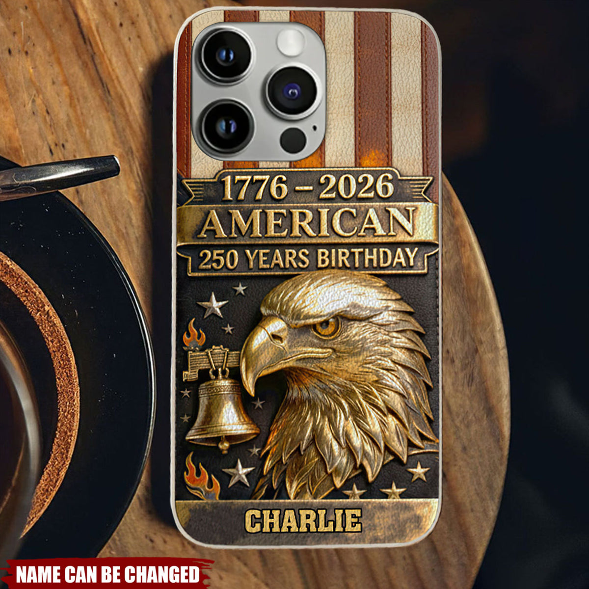 250th Anniversary - Personalized Bald Eagle Leather Phone Case - BundleWear