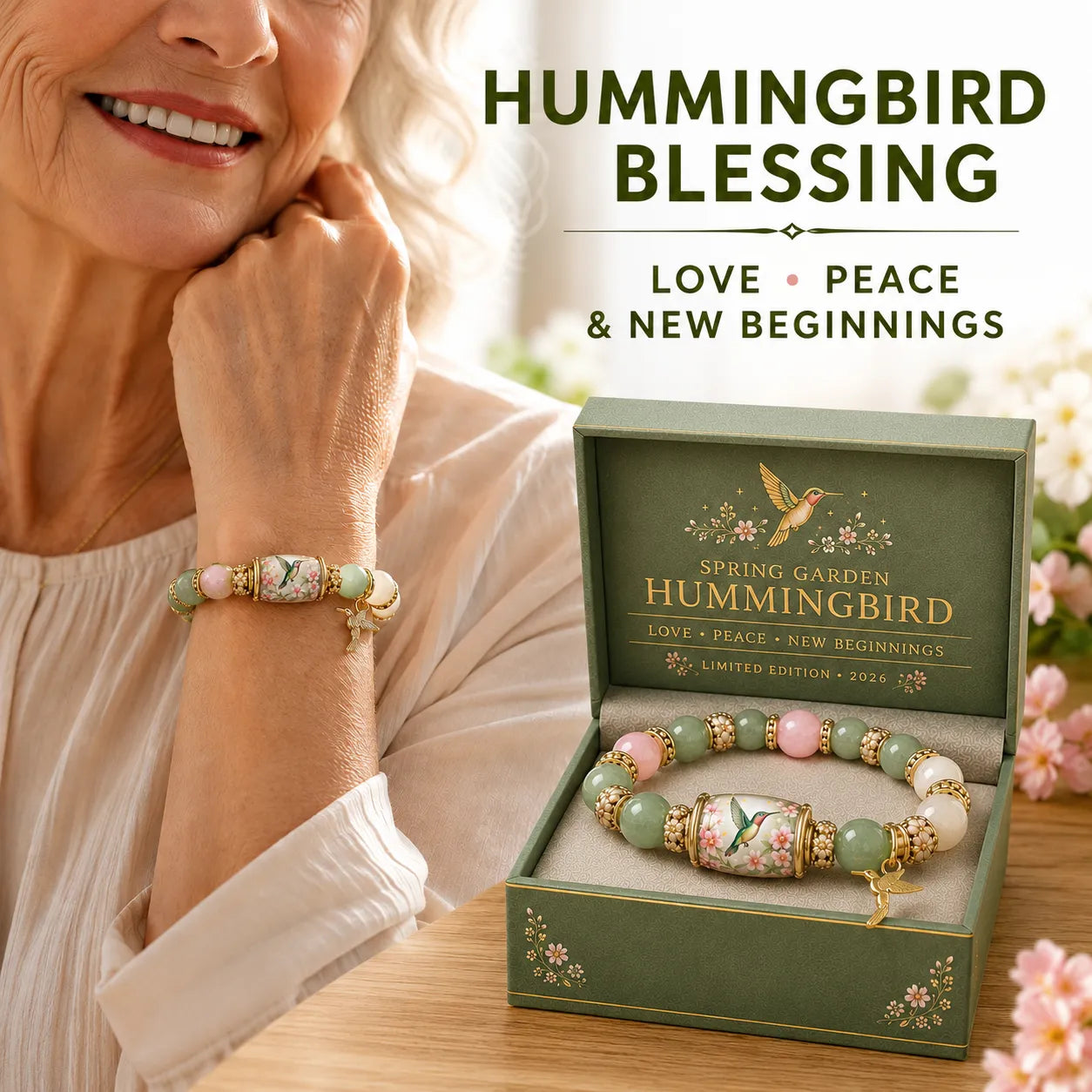 Symbolic Healing Beaded Bracelet - Hummingbird Charm for Hope & Resilience - 2026 Love & Peace Edition