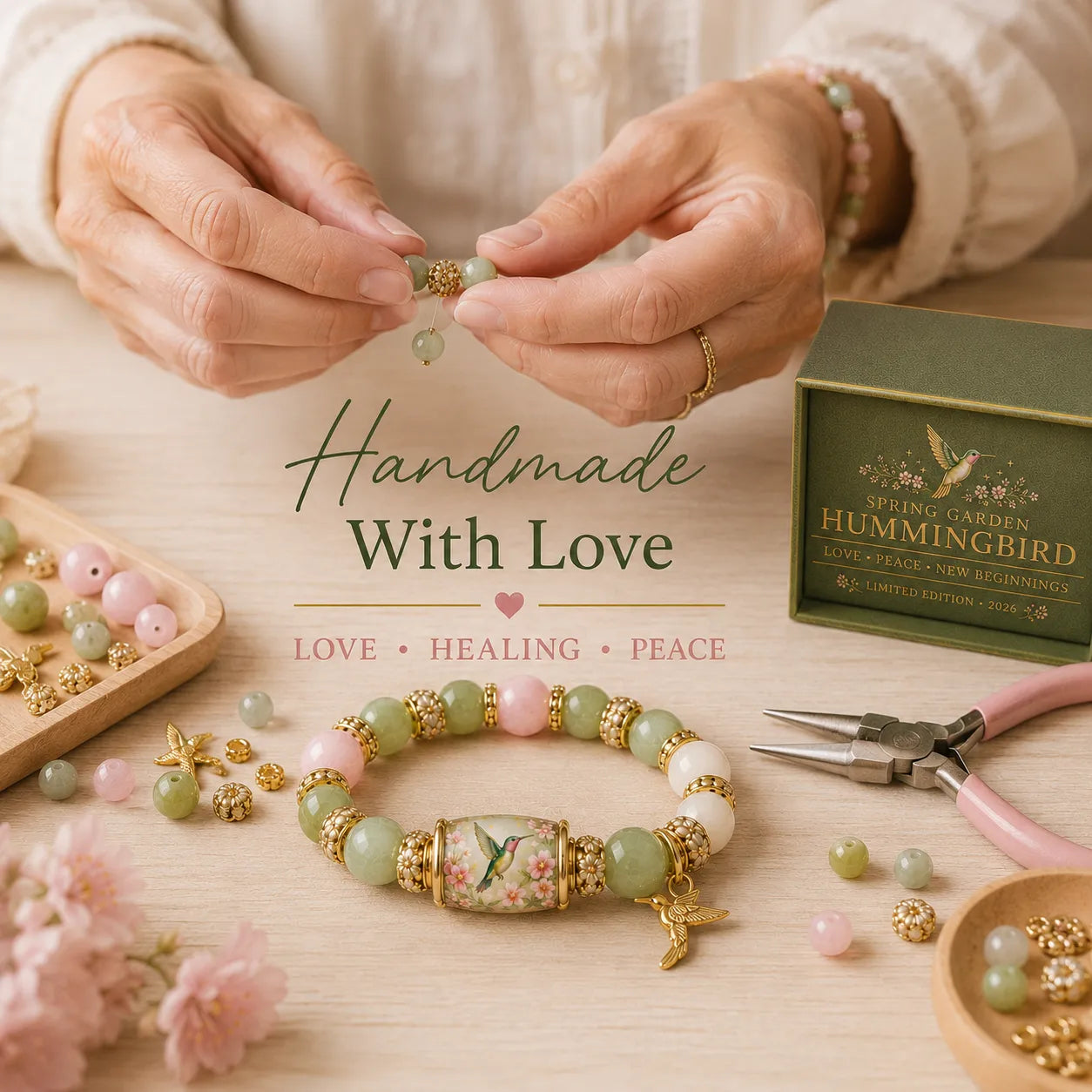 Symbolic Healing Beaded Bracelet - Hummingbird Charm for Hope & Resilience - 2026 Love & Peace Edition