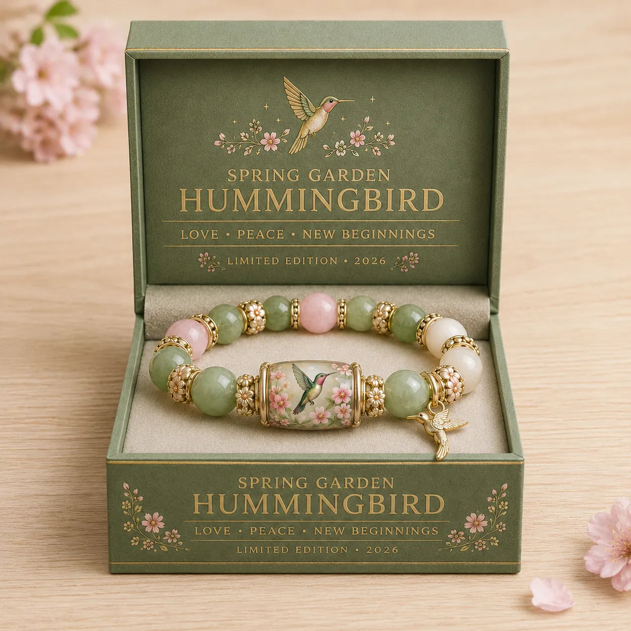 Symbolic Healing Beaded Bracelet - Hummingbird Charm for Hope & Resilience - 2026 Love & Peace Edition