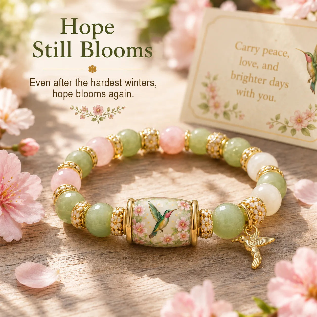 Symbolic Healing Beaded Bracelet - Hummingbird Charm for Hope & Resilience - 2026 Love & Peace Edition