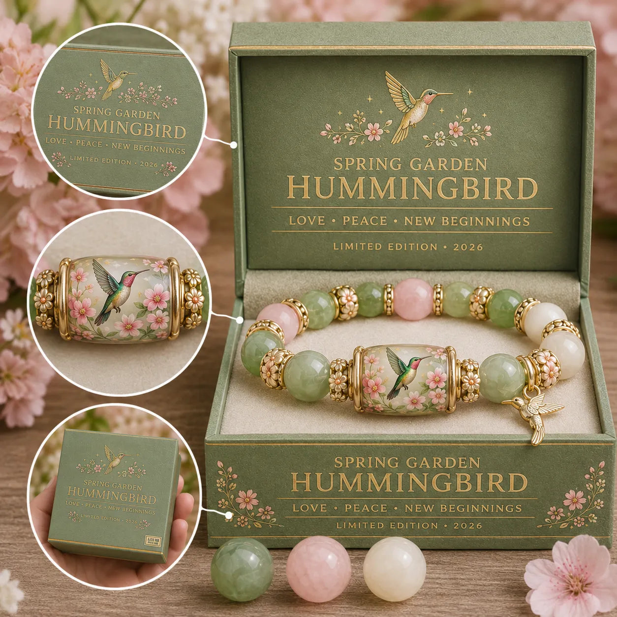 Symbolic Healing Beaded Bracelet - Hummingbird Charm for Hope & Resilience - 2026 Love & Peace Edition