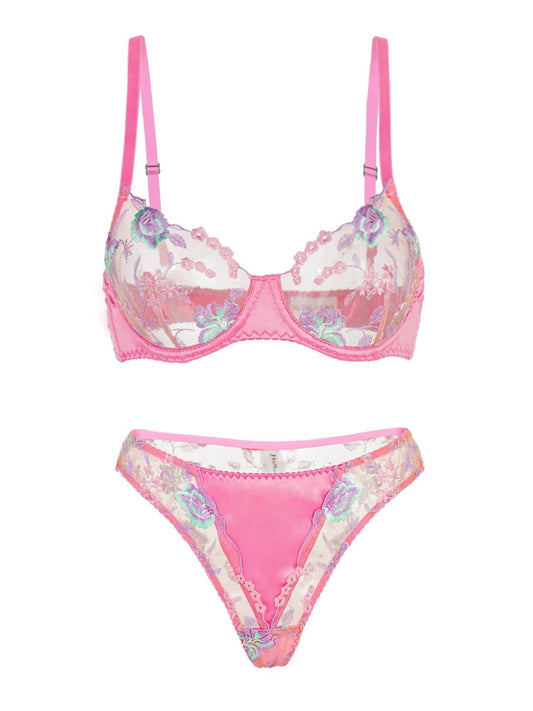 Pink Petals Embroidered Lingerie Set - MATCHING MASTER