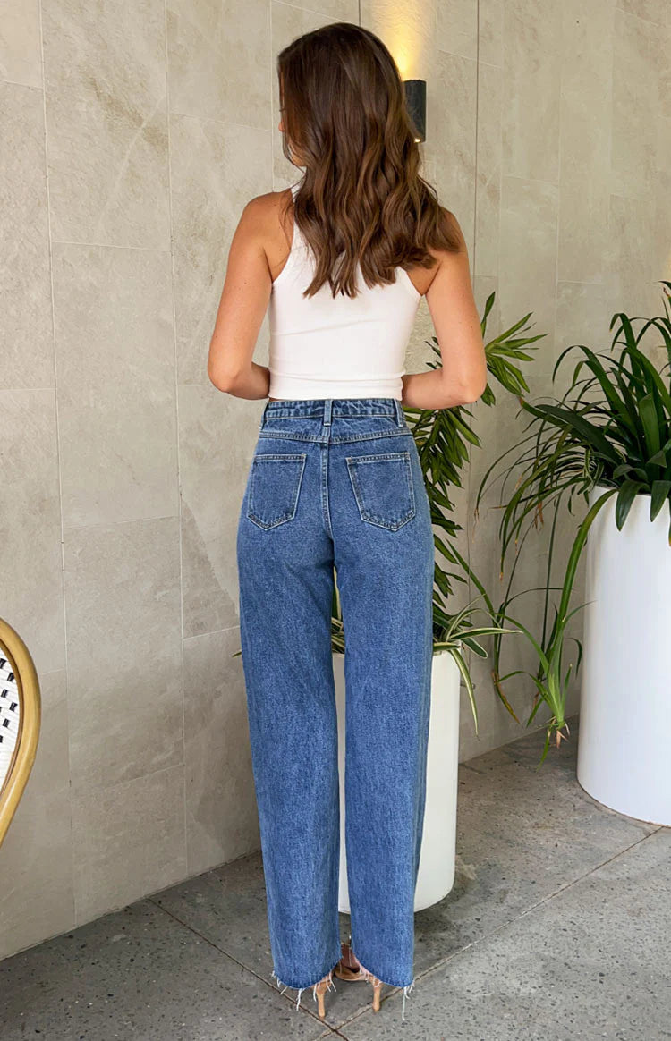 Denim Dazzle Pearl Mid Wash High Waisted Jeans - MATCHING MASTER