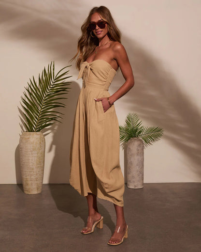 Strapless Tie-Up Ruched Sleeveless Jumpsuit