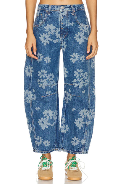 Flower Print Wide Leg Jeans