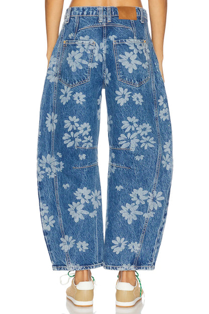 Flower Print Wide Leg Jeans