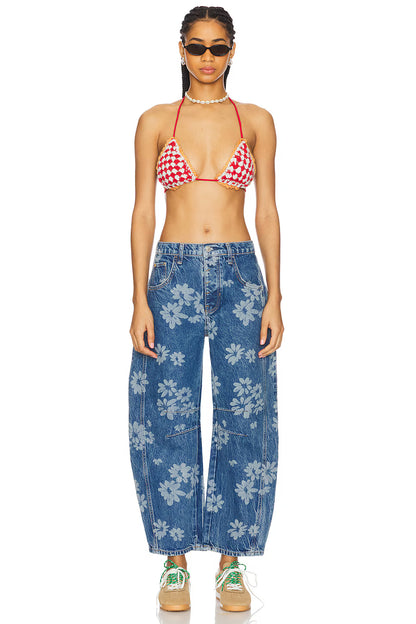 Flower Print Wide Leg Jeans