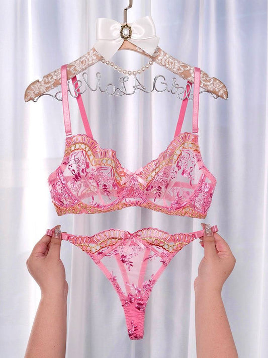 Pink Fancy Embroidery Lingerie Set - MATCHING MASTER