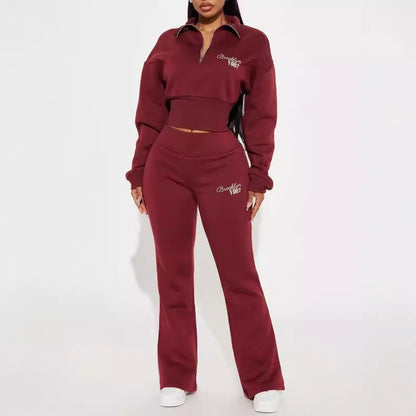 Autumn and winter new fashion suit loose waist short top, low waist mop long trousers, two -piece set