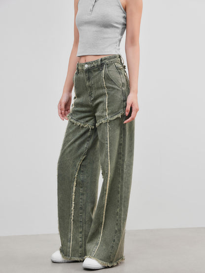 Raw edge panelled jeans
