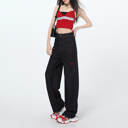 Heart embroidered jeans