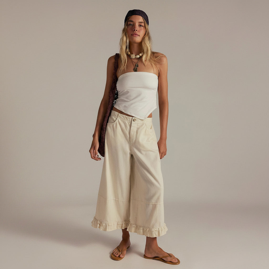 Ruffle Hem Wide Leg Jeans
