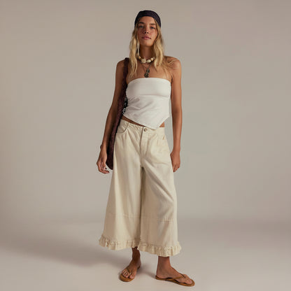 Ruffle Hem Wide Leg Jeans