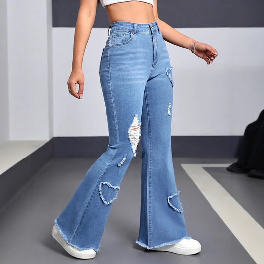 Heart pattern ripped jeans
