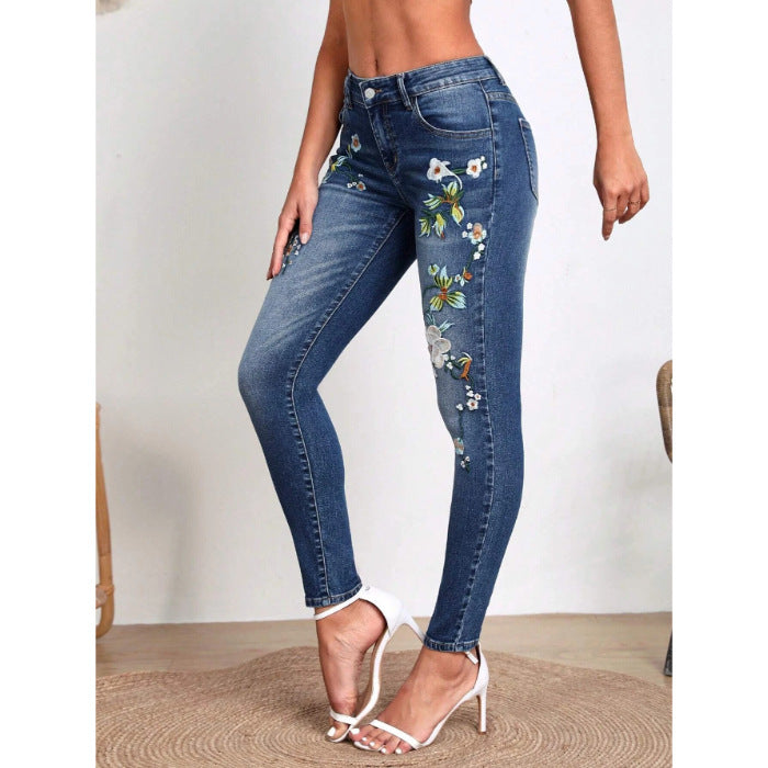 Flowerpot embroidered jeans