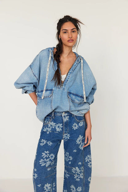 Flower Print Wide Leg Jeans