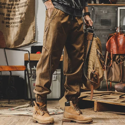 Men's workwear multi-pocket trousers, trendy loose casual functional cuffed trousers