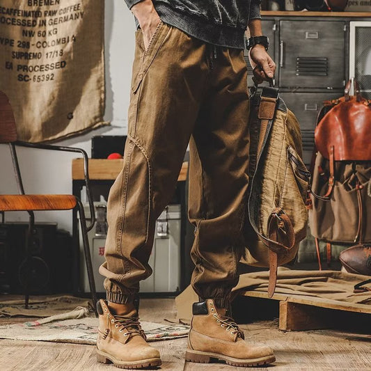 Men's workwear multi-pocket trousers, trendy loose casual functional cuffed trousers