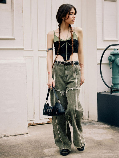 Raw edge panelled jeans