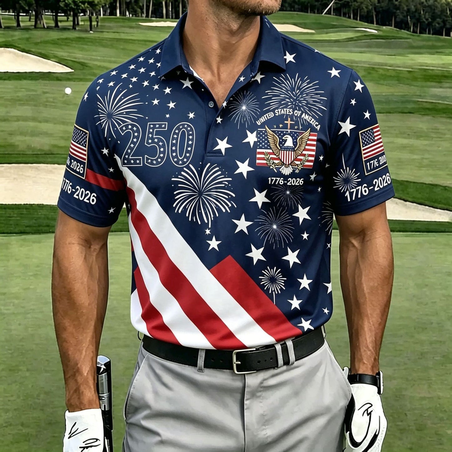 USA 250th Men's short-sleeved polo shirt ZM7037 - BundleWear