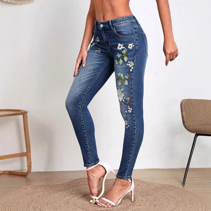 Flowerpot embroidered jeans