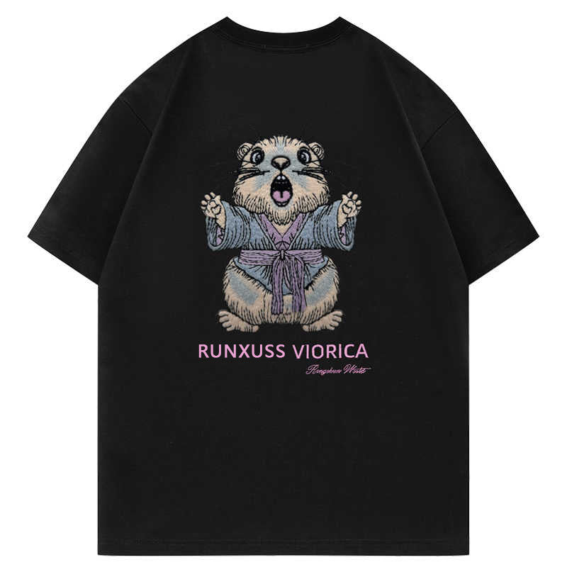 Light-sensitive color-changing embroidered marmot letter crew neck short-sleeved shirt - MATCHING MASTER