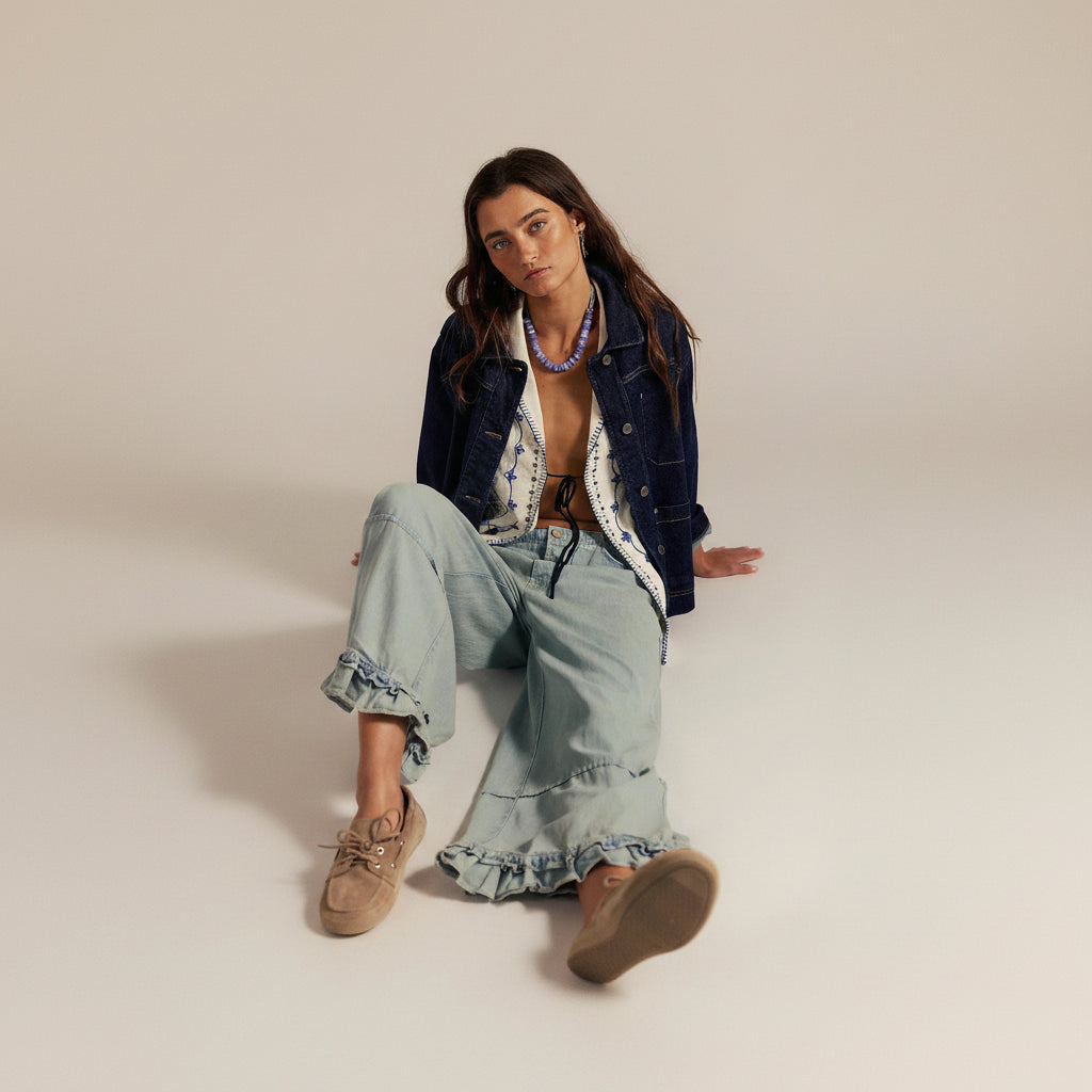 Ruffle Hem Wide Leg Jeans