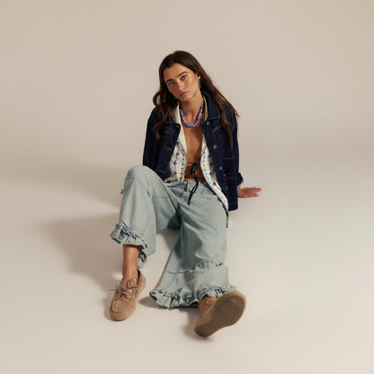 Ruffle Hem Wide Leg Jeans
