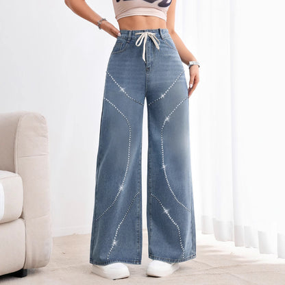 Rhinestone Beaded Denim Pants