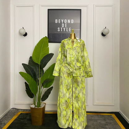 Silk Road QFX3338 European and American cross-border women's clothing 2026 African new sweet printed large swing long skirt buttoned long-sleeved round neck dress - BundleWear