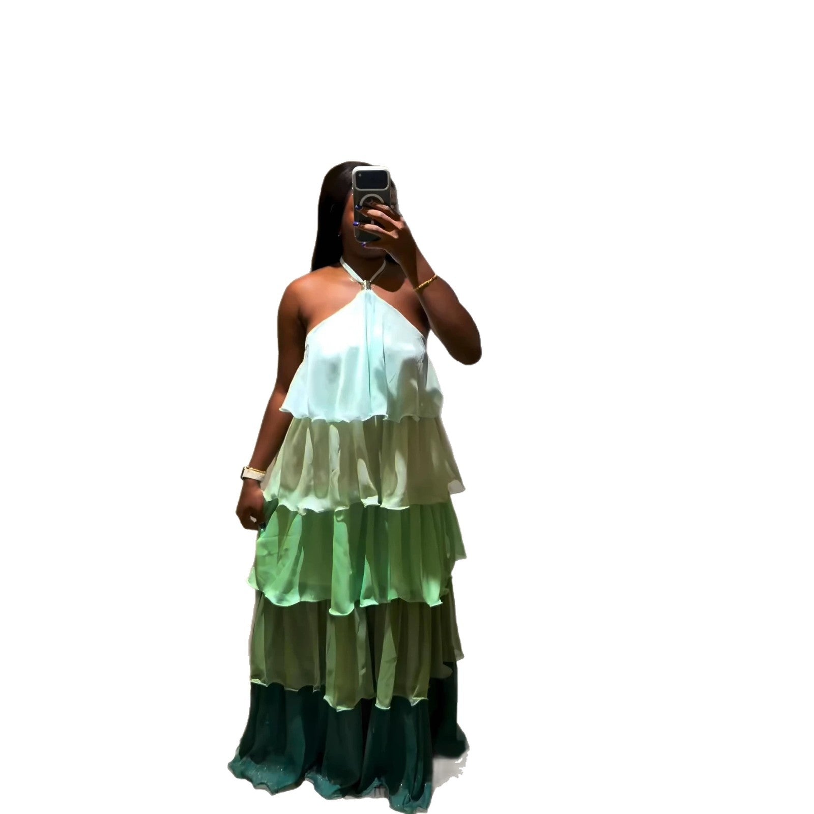 Silk Road QFX3405 2026 African New Fashion Fresh & Sweet Sleeveless Halter Dress Long Skirt - BundleWear