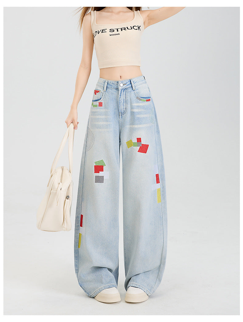 Geometric embroidered jeans