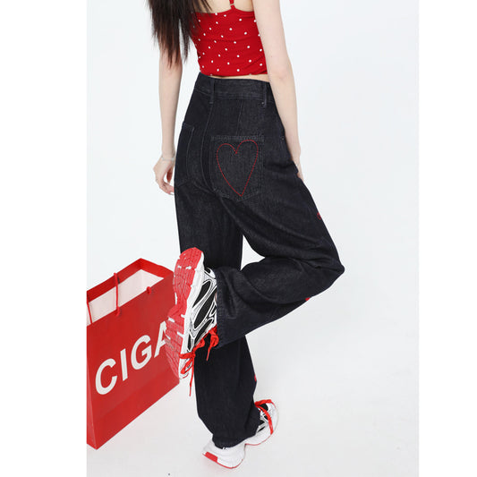 Heart embroidered jeans