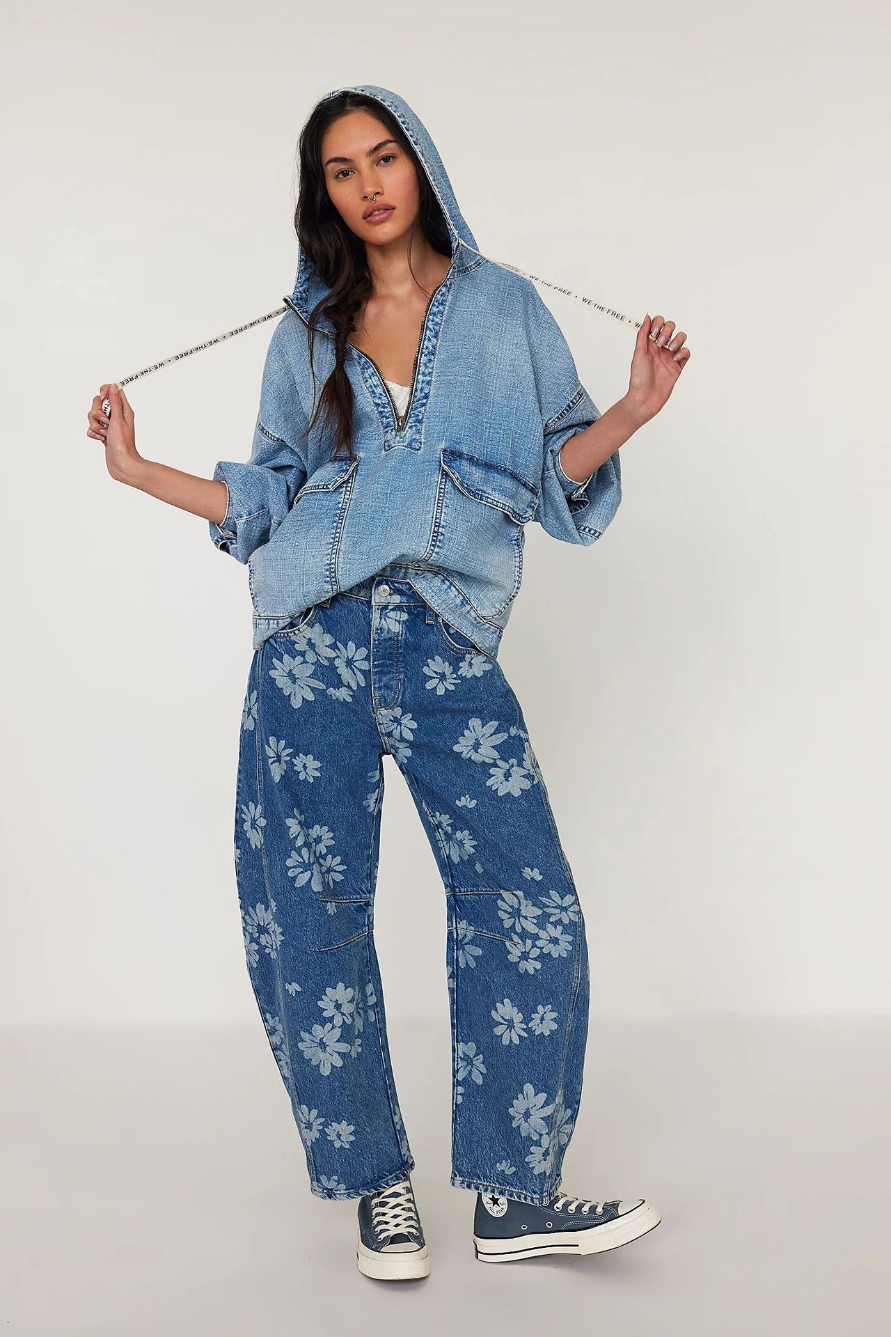 Flower Print Wide Leg Jeans