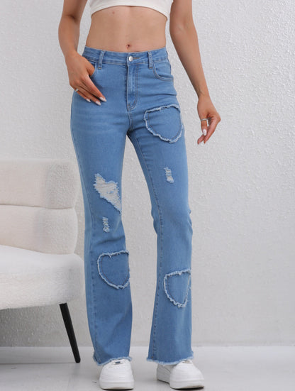 Heart pattern ripped jeans