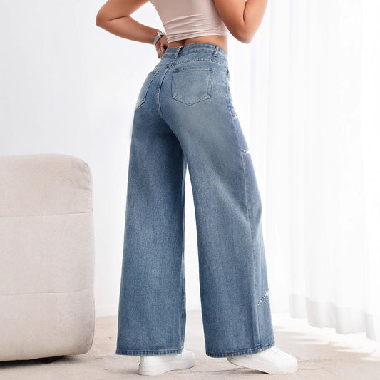Rhinestone Beaded Denim Pants