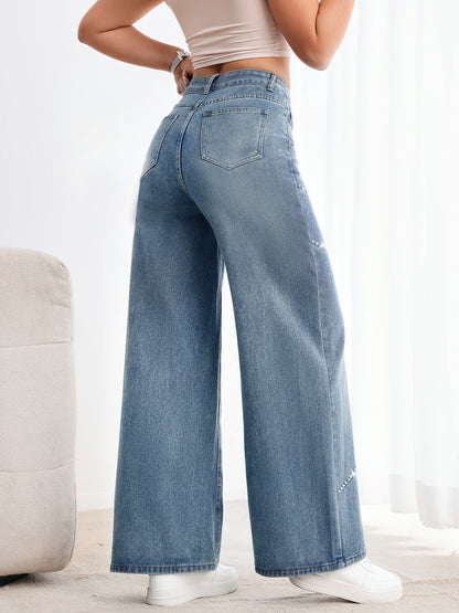 Rhinestone Beaded Denim Pants