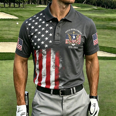 USA 250th Men's short-sleeved polo shirt ZM7014 - BundleWear