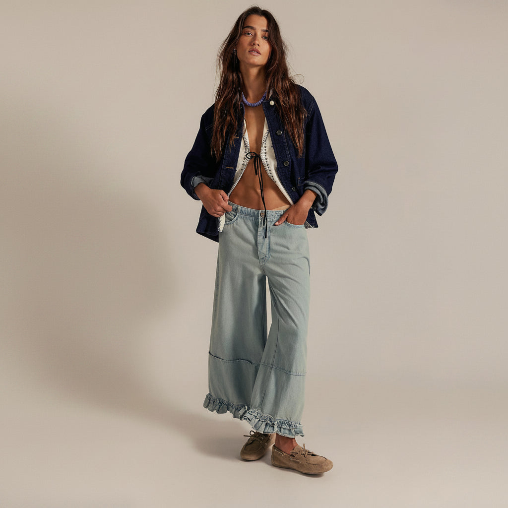 Ruffle Hem Wide Leg Jeans