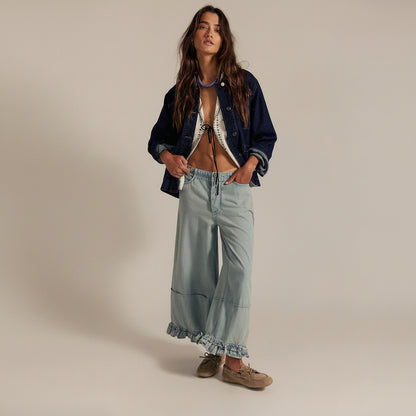 Ruffle Hem Wide Leg Jeans