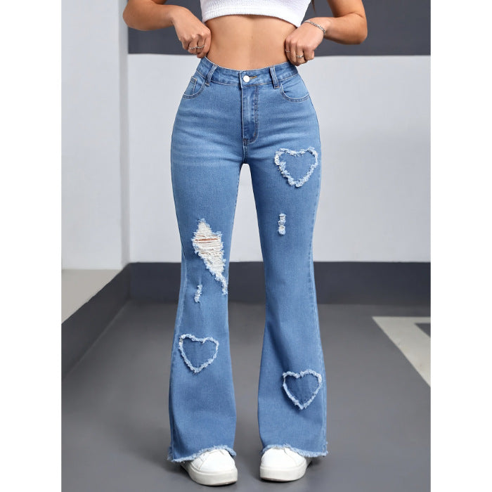 Heart pattern ripped jeans
