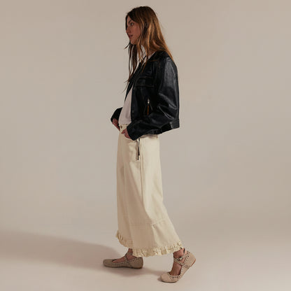 Ruffle Hem Wide Leg Jeans