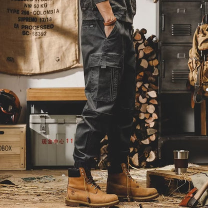 Men's workwear multi-pocket trousers, trendy loose casual functional cuffed trousers